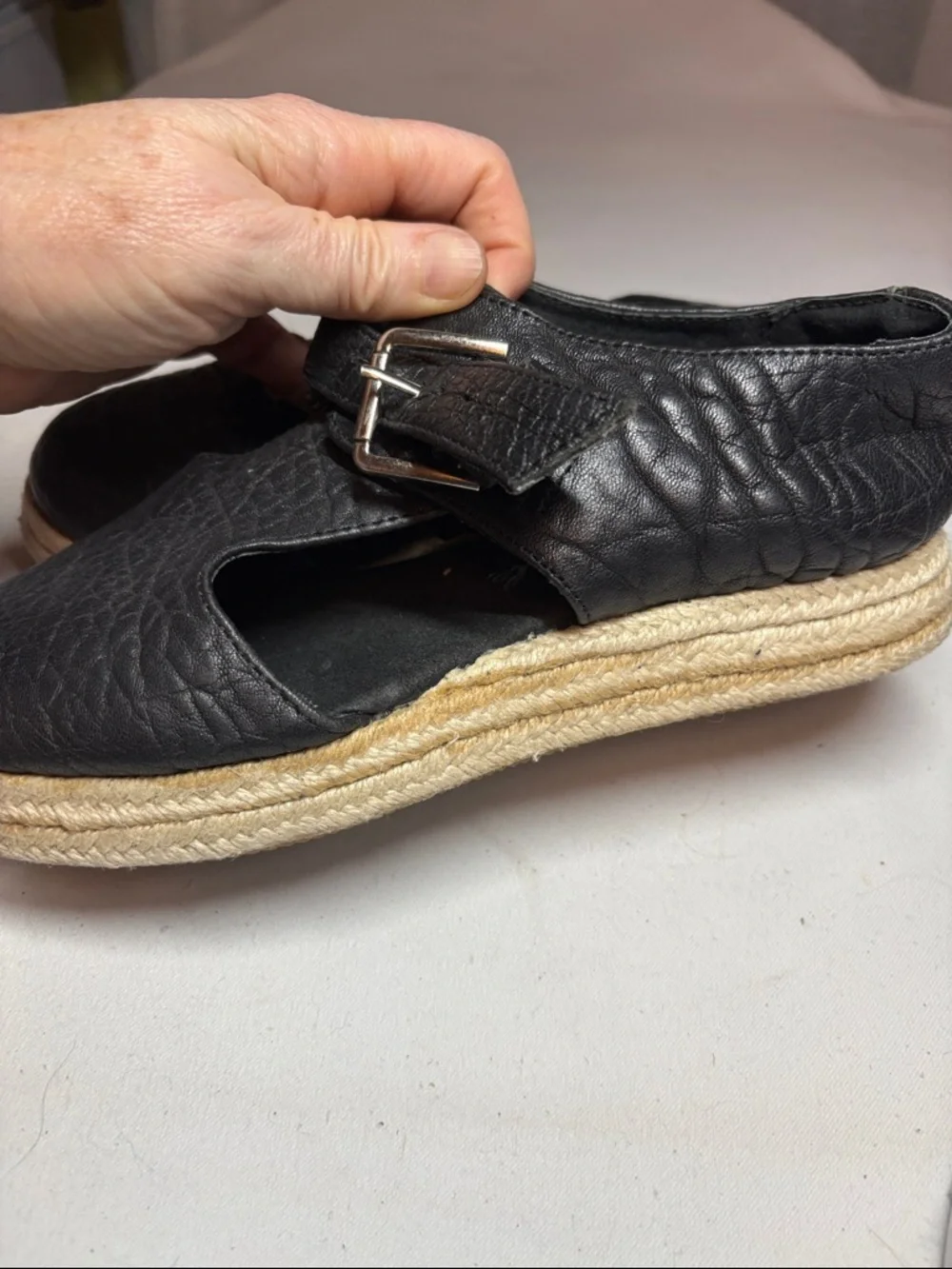 Free People Black Textured Leather Espadrille Size 36